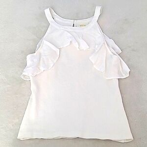 Maeve By Anthropologie Tank Top XS Women Ribbed White Ruffle Preppy Modern Boho